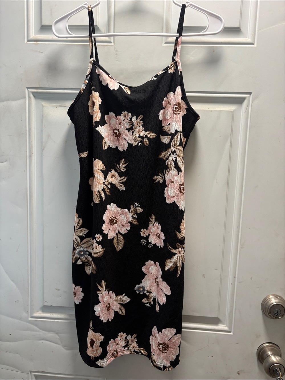 Black Floral Slip Mini Dress with Blush Pink Blooms